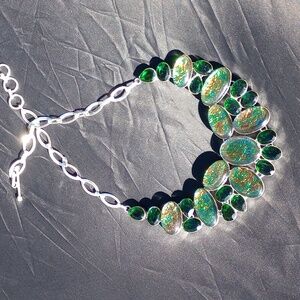 Gorgeous Sterling Silver w/Green Statement Necklace